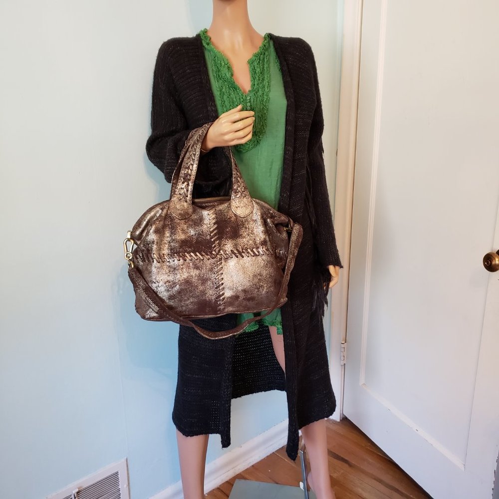 NWT SILVERADO SATCHEL, Vintage Metallic Leather with bold whipstitch detailing. - Picture 15 of 17